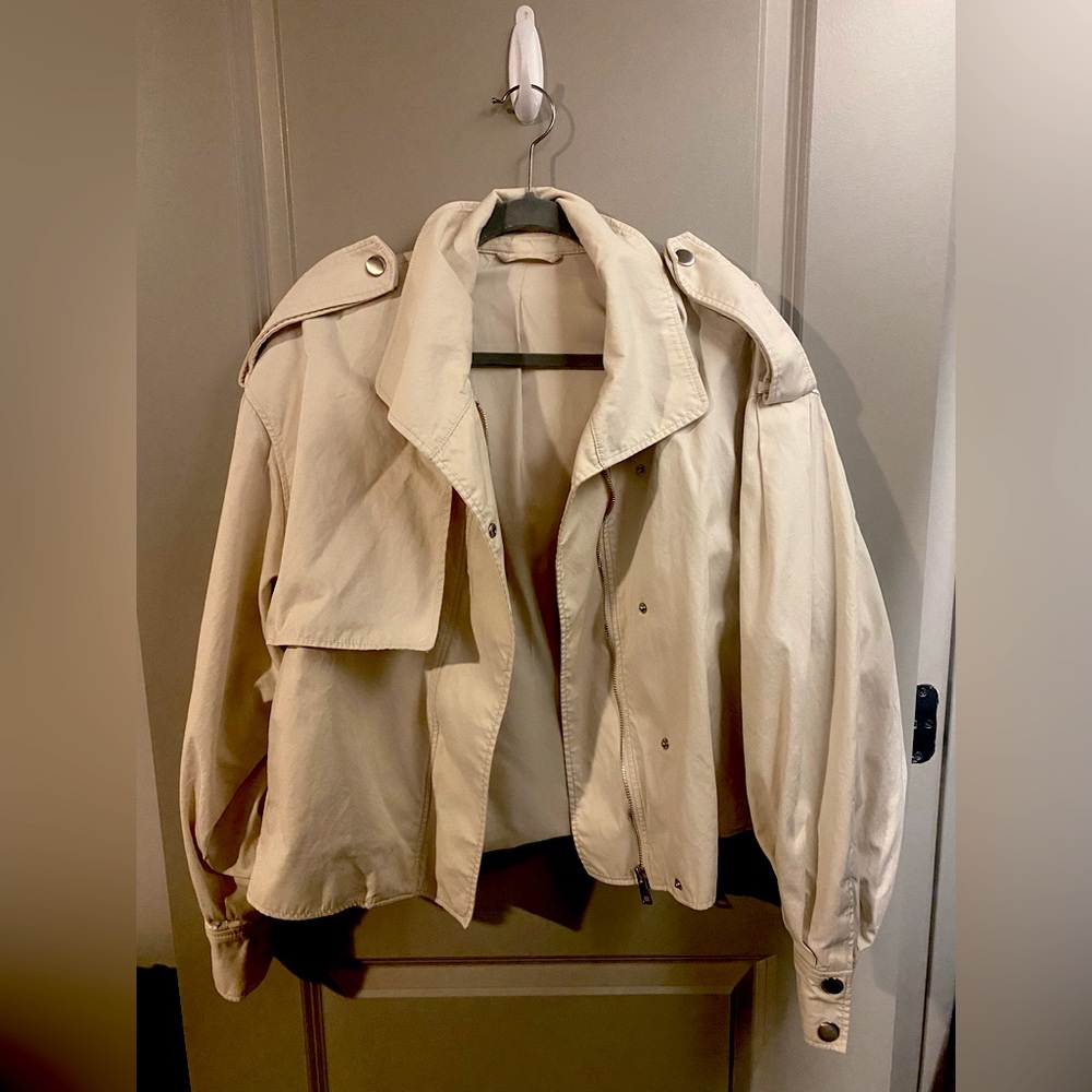 Tan Cropped Trench-Style Jacket